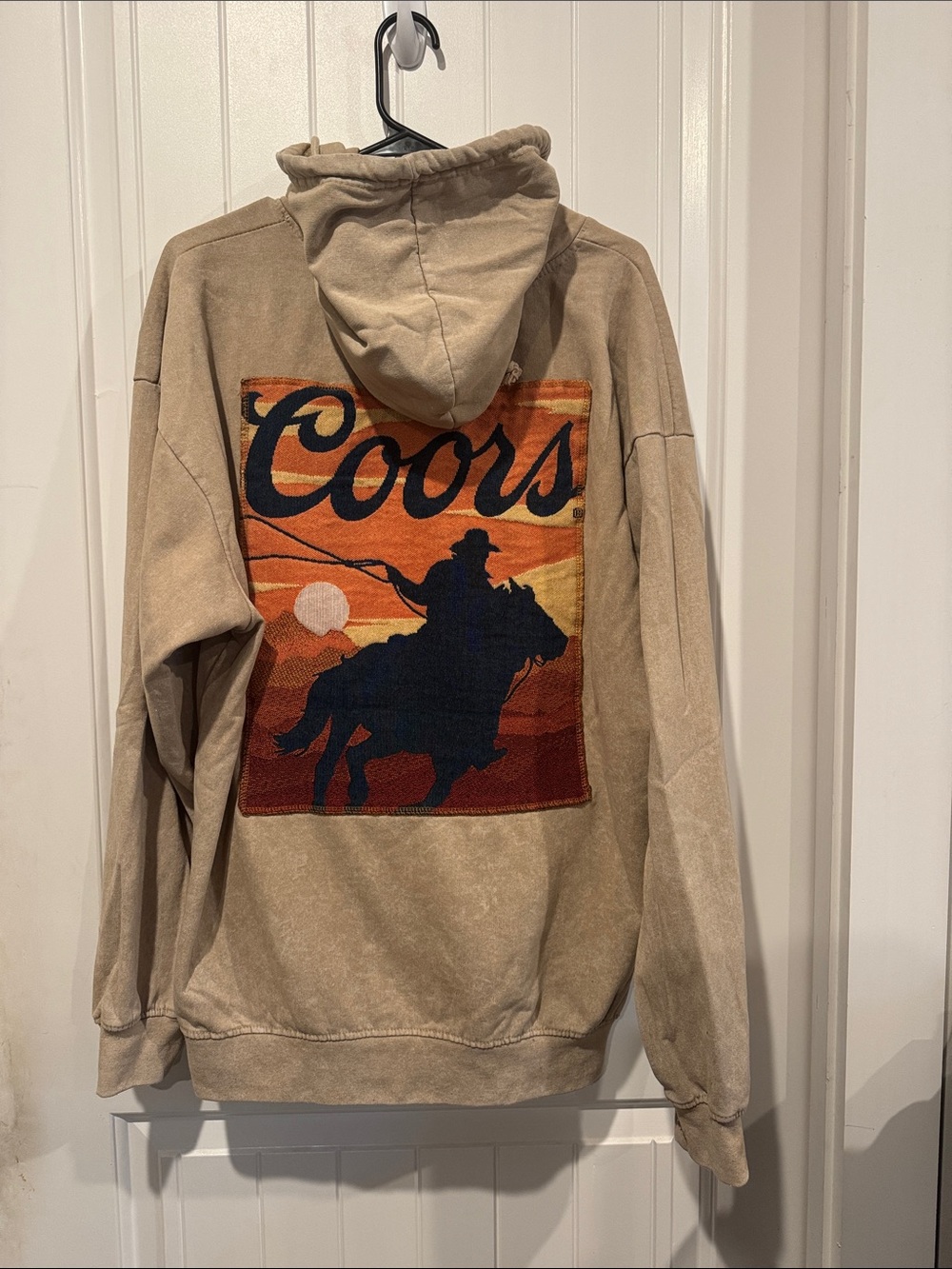 Coors Tan Pullover Hoodie with Western Rider Graphic Patch